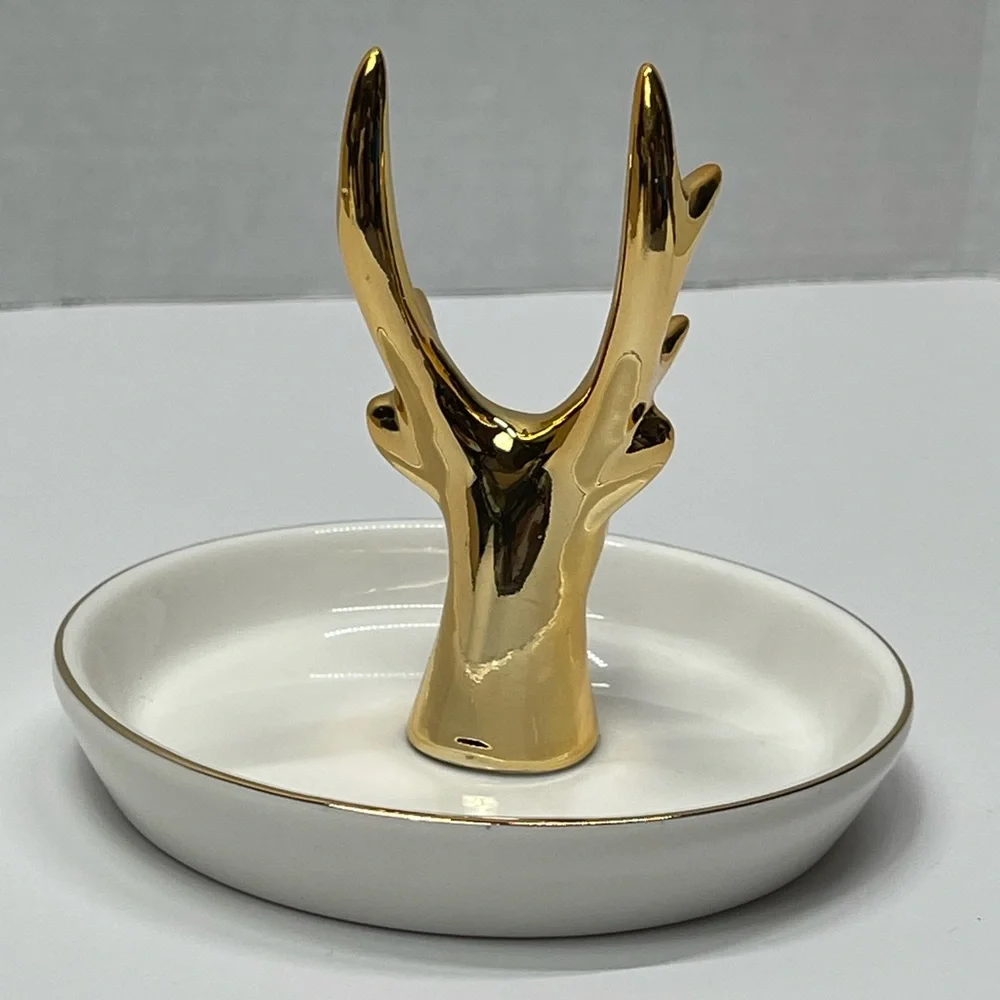 Deer Ring Display Holder Mini Trinket Tray Jewelry Ceramic Dish Pendant Case mom - Picture 5 of 17